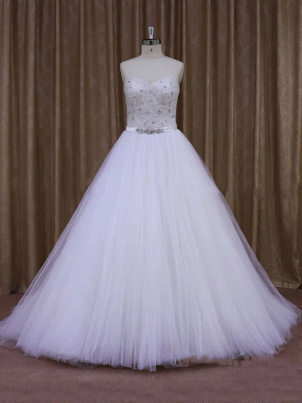 Ball Gown Sweetheart Tulle Sweep Train Wedding Dresses With Beading #UKM00021651