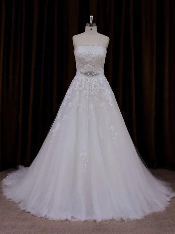 Ball Gown Straight Tulle Court Train Wedding Dresses With Sashes / Ribbons #UKM00021660