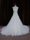 Ball Gown Illusion Tulle Chapel Train Wedding Dresses With Beading #UKM00021664