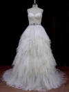 Ball Gown Sweetheart Tulle Court Train Wedding Dresses With Tiered #UKM00021691