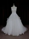 Ball Gown V-neck Tulle Court Train Wedding Dresses With Beading #UKM00021695