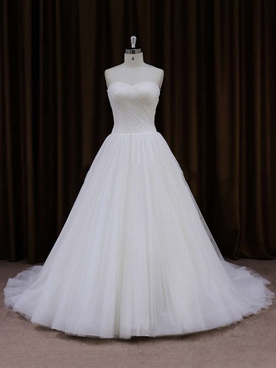Sweetheart Ivory Tulle Ruffles Chapel Train Inexpensive Wedding Dresses #UKM00021701