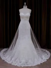 Trumpet/Mermaid Sweetheart Lace Tulle Chapel Train Wedding Dresses With Appliques Lace #UKM00021717