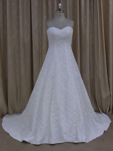Gorgeous Sweetheart Ivory Tulle Appliques Lace Court Train Wedding Dress #UKM00021773