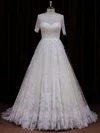 Ball Gown Illusion Lace Court Train Wedding Dresses With Sequins #UKM00021782