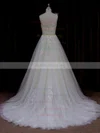 Modern A-line One Shoulder Tulle Appliques Lace Ivory Wedding Dress #UKM00021784