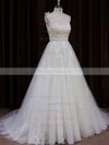 Modern A-line One Shoulder Tulle Appliques Lace Ivory Wedding Dress #UKM00021784