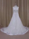 Ball Gown Sweetheart Tulle Court Train Wedding Dresses With Appliques Lace #UKM00021805