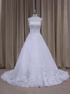 Ball Gown Straight Tulle Chapel Train Wedding Dresses With Beading #UKM00021808