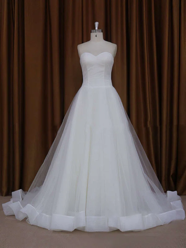Ball Gown Sweetheart Tulle Chapel Train Wedding Dresses With Ruffles #UKM00021813