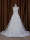 Ball Gown Sweetheart Tulle Chapel Train Wedding Dresses With Ruffles #UKM00021813