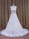 Ball Gown Illusion Lace Court Train Wedding Dresses With Sashes / Ribbons #UKM00021828