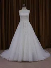 Ball Gown Sweetheart Tulle Court Train Wedding Dresses With Beading #UKM00021829