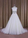 Ball Gown One Shoulder Tulle Court Train Wedding Dresses With Appliques Lace #UKM00021956