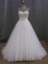 Ball Gown Sweetheart Tulle Sweep Train Wedding Dresses With Sashes / Ribbons #UKM00022026