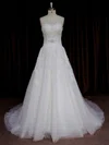 Ball Gown Sweetheart Tulle Court Train Wedding Dresses With Appliques Lace #UKM00022059