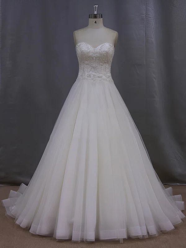 Ball Gown Sweetheart Tulle Court Train Wedding Dresses With Beading #UKM00022064