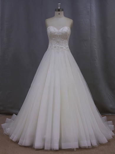 Tulle with Beading Court Train Ivory Sweetheart Beautiful Wedding Dresses #UKM00022064