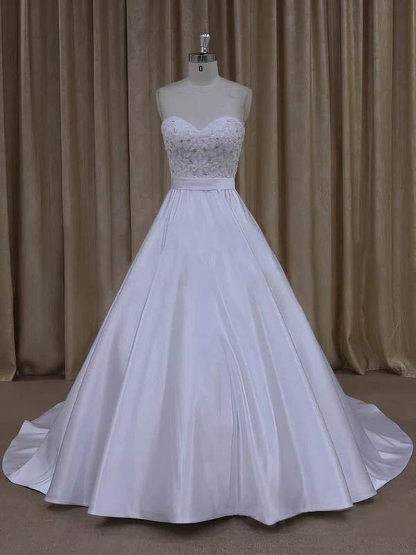 Ball Gown Sweetheart Satin Court Train Wedding Dresses With Beading #UKM00022068