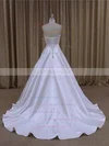 Wholesale Sweetheart Satin Beading Court Train White Wedding Dresses #UKM00022068