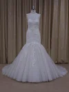 Trumpet/Mermaid Illusion Tulle Sweep Train Wedding Dresses With Beading #UKM00022081