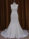 Trumpet/Mermaid V-neck Tulle Court Train Wedding Dresses With Beading #UKM00022084