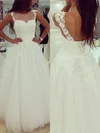A-line Scoop Neck White Tulle Appliques Lace Discounted Wedding Dress #UKM00022503