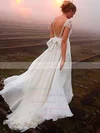 Different V-neck Chiffon Sweep Train Beading Backless Wedding Dress #UKM00022505