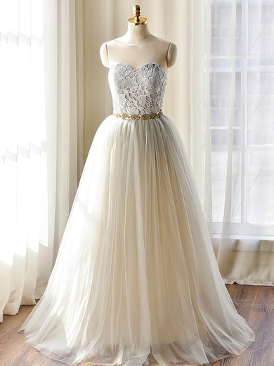 Sweetheart Tulle with Sashes / Ribbons Floor-length Fashion Wedding Dresses #UKM00022508