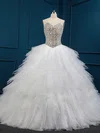 Ball Gown V-neck Tulle Chapel Train Wedding Dresses With Crystal Detailing #UKM00022509