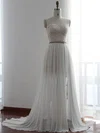Sheath/Column Sweetheart Chiffon Sweep Train Wedding Dresses With Lace #UKM00022510