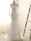 Trumpet/Mermaid V-neck Chiffon Sweep Train Wedding Dresses With Appliques Lace #UKM00022515