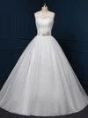 Ball Gown Illusion Tulle Sweep Train Wedding Dresses With Appliques Lace #UKM00022518