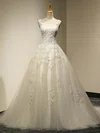 Ball Gown Illusion Tulle Court Train Wedding Dresses With Appliques Lace #UKM00022534