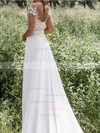 Sheath/Column Scoop Neck Chiffon Tulle Sweep Train Appliques Lace Modern Wedding Dresses #UKM00022547