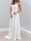 A-line V-neck Lace Chiffon Sweep Train Wedding Dresses With Sashes / Ribbons #UKM00022555