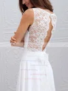 Sheath/Column V-neck Lace Chiffon Sweep Train Sashes / Ribbons White New Wedding Dresses #UKM00022555