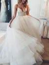 Boutique Princess V-neck Tulle Court Train Crystal Detailing Backless Wedding Dresses #UKM00022575
