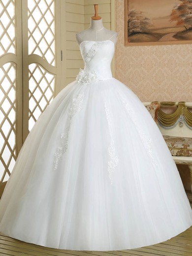 Ball Gown Straight Tulle Floor-length Wedding Dresses With Beading #UKM00022580