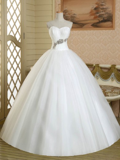 Graceful Ball Gown Sweetheart Tulle Floor-length Crystal Detailing White Wedding Dress #UKM00022581