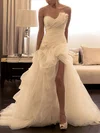 Trumpet/Mermaid Sweetheart Organza Sweep Train Wedding Dresses With Flower(s) #UKM00022589