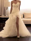 Trumpet/Mermaid Sweetheart Organza Sweep Train Wedding Dresses With Flower(s) #UKM00022589