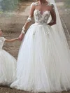 Ball Gown/Princess Illusion Tulle Chapel Train Wedding Dresses With Appliques Lace #UKM00022593