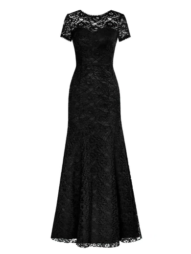 Black Sheath/Column Illusion Lace Modest Prom Dresses With Sleeves #UKM020102807