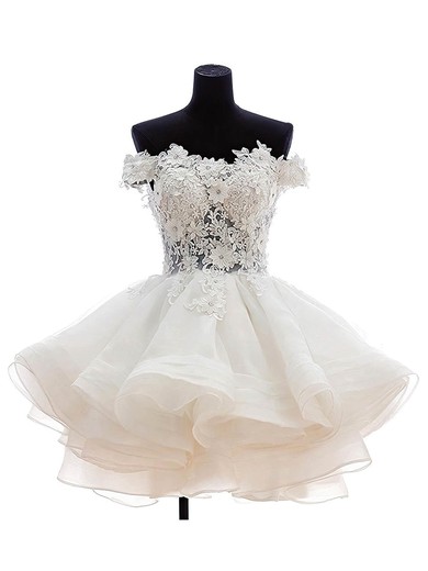 Princess Off-the-shoulder Organza Tulle Appliques Lace Short/Mini Cute Prom Dresses #UKM020102801