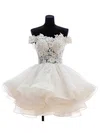 Princess Off-the-shoulder Organza Tulle Short/Mini Appliques Lace Cute Short Prom Dresses #UKM020102801