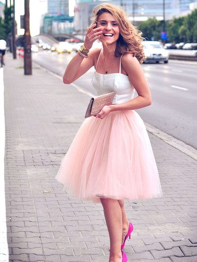 A-line Sweetheart Satin Tulle Knee-length Prom Dresses #UKM020102755
