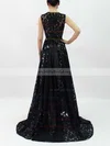 A-line Scoop Neck Lace Asymmetrical Sashes / Ribbons Prom Dresses #UKM020101207