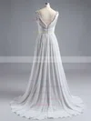 A-line V-neck Chiffon Floor-length Appliques Lace Prom Dresses #UKM020101225