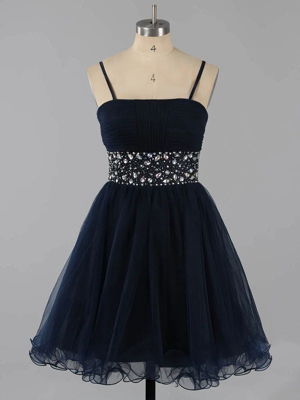 A-line Square Neckline Chiffon Beading Dark Navy Short/Mini Prom Dresses #ZPUKM02014651